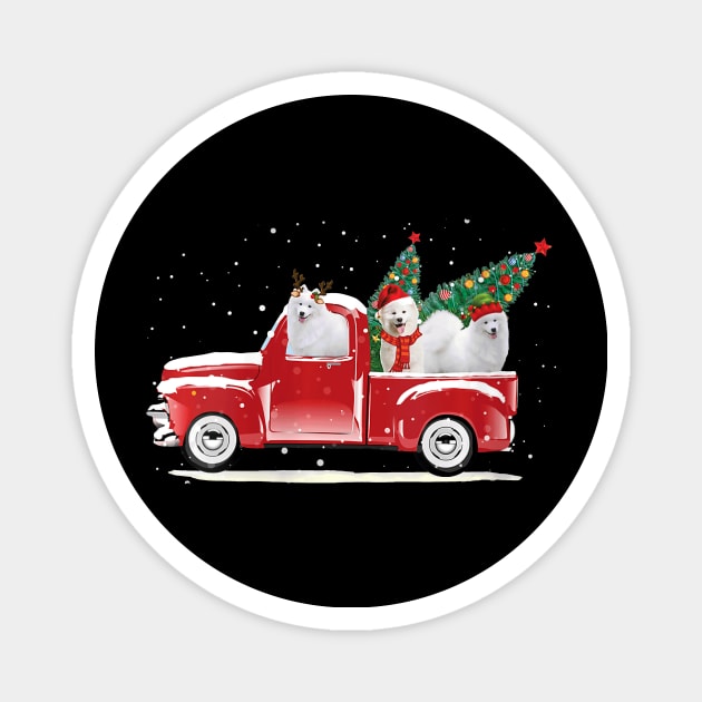 Womens Samoyed Christmas Red Truck Pick Up Tree Magnet by MonataHedd